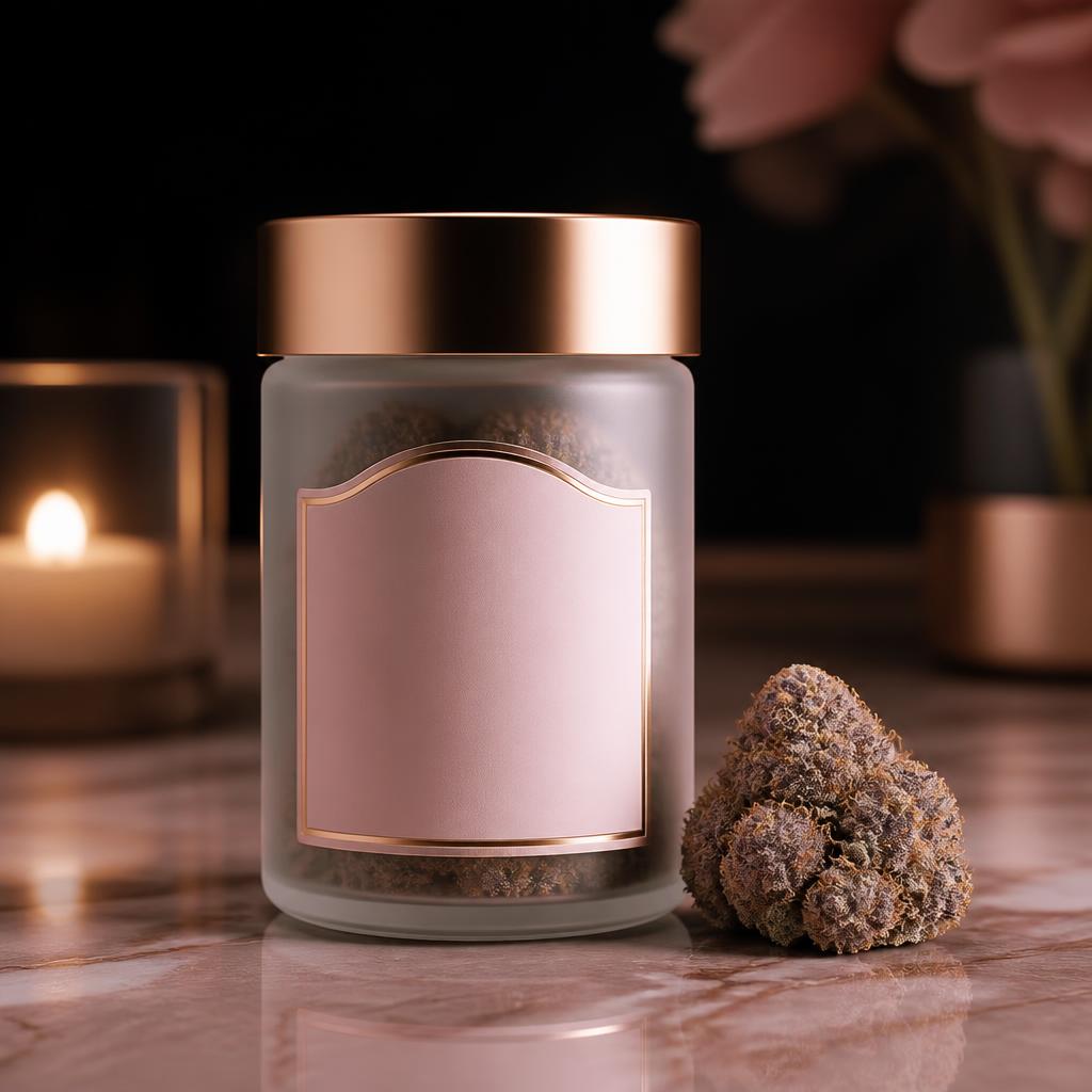 Pink Kush — packaged hybrid cannabis jar